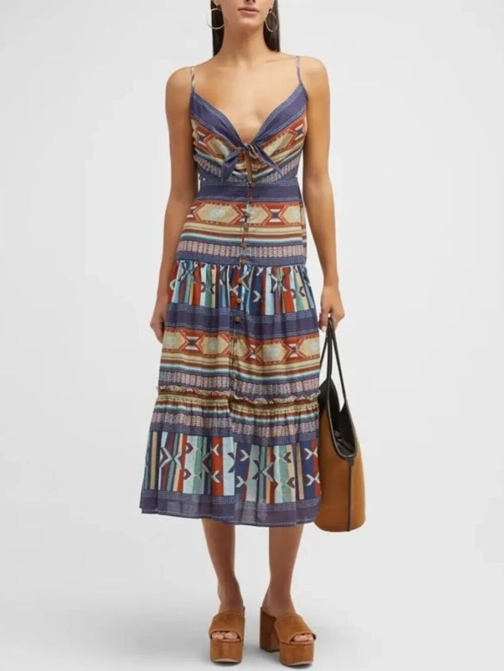 NWOT VERONICA BEARD 100% Cotton Abilene Clay Multi Strappy Midi Sundress XL Blue